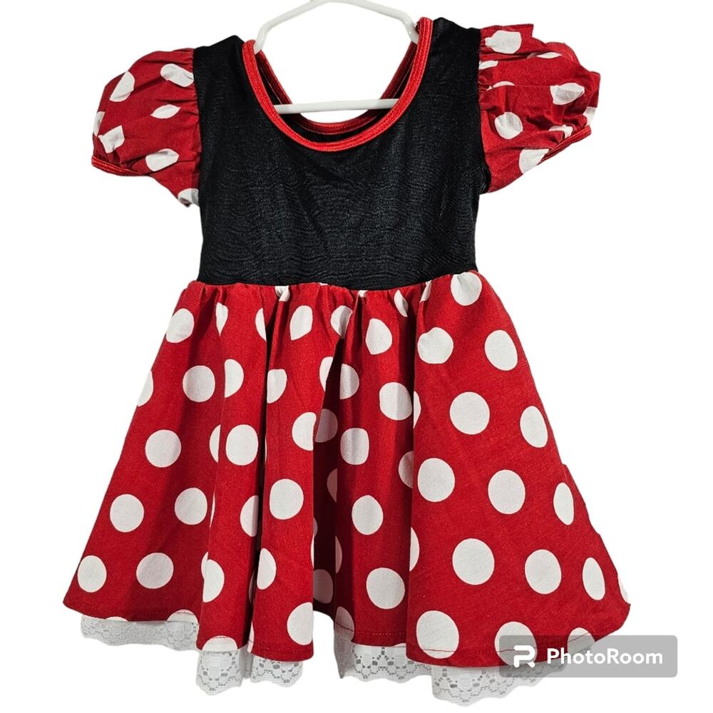 Disney Parks Minnie Mouse Dress Red, Black, White Polka Dots Baby 3-6* - Picture 3 of 9